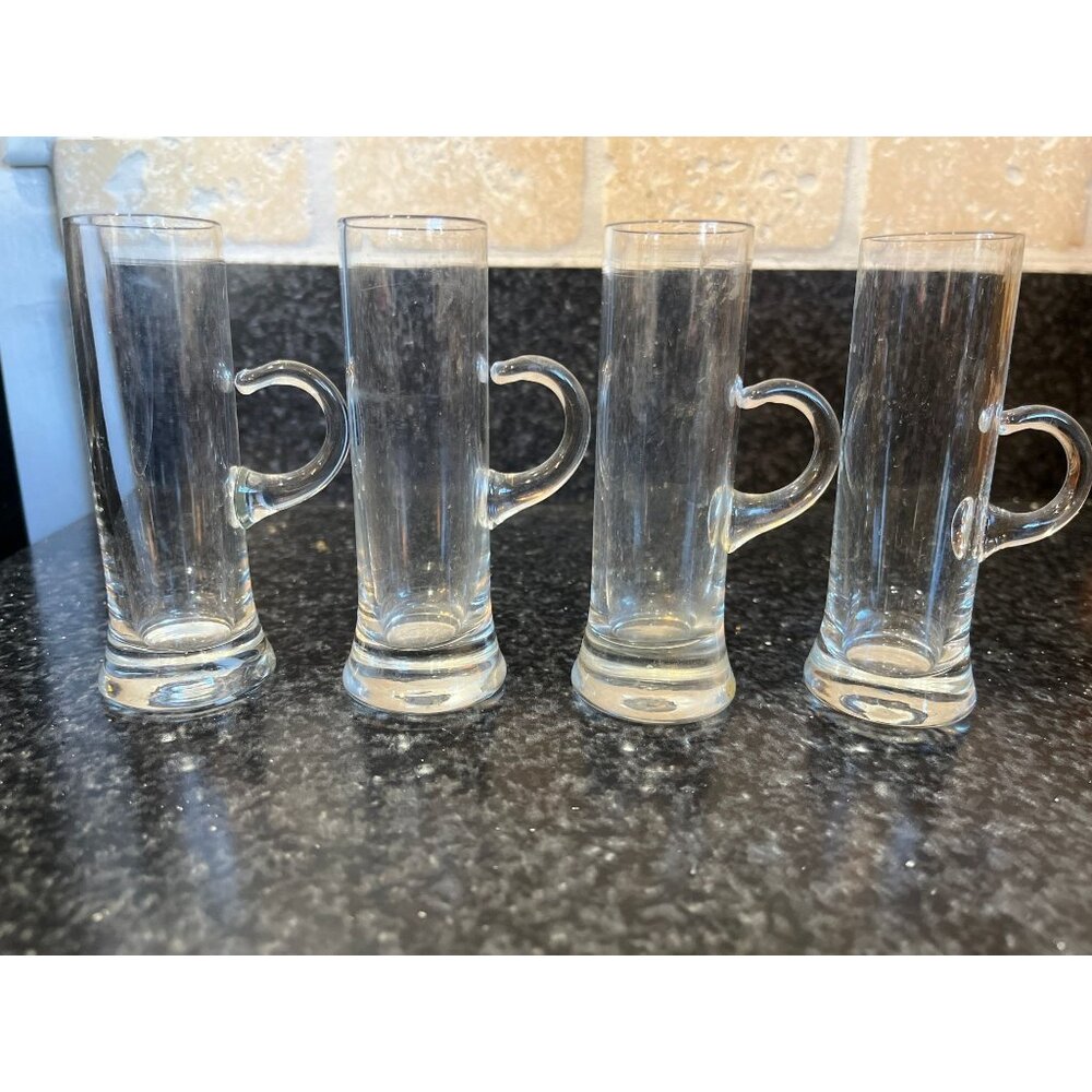 Vintage Set Of 4 Tall 3 3/4" Liqueur Glasses With Handles MCM Glasses